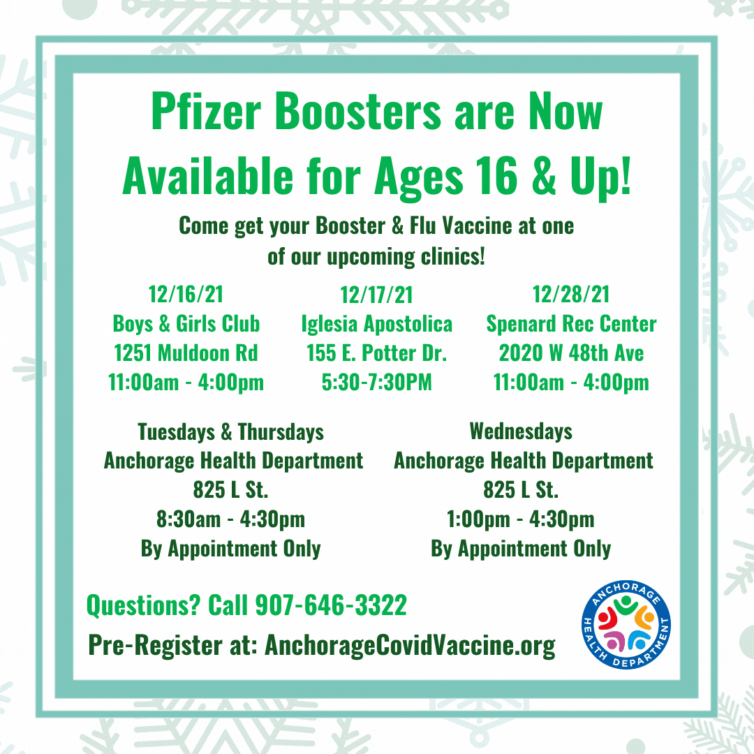 Upcoming Vaccine Clinics, call 907-646-3322 for details